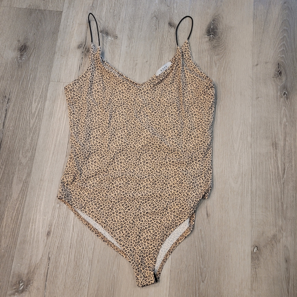 Gaze Spaghetti Strap Leopard Print Bodysuit Sz Large